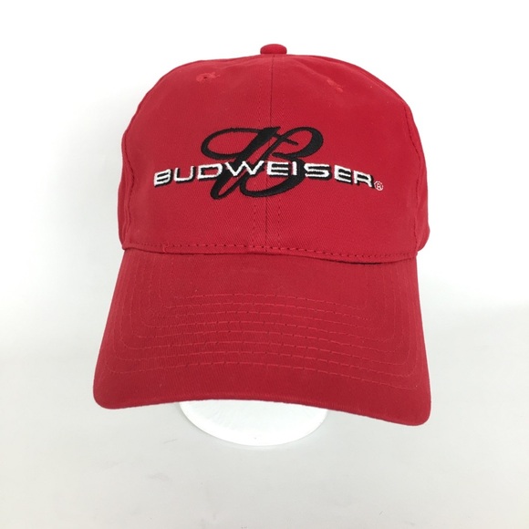 Vintage Budweiser Beer Hat Red Baseball Cap Adjustable Strap Unisex Collectible - Picture 1 of 12